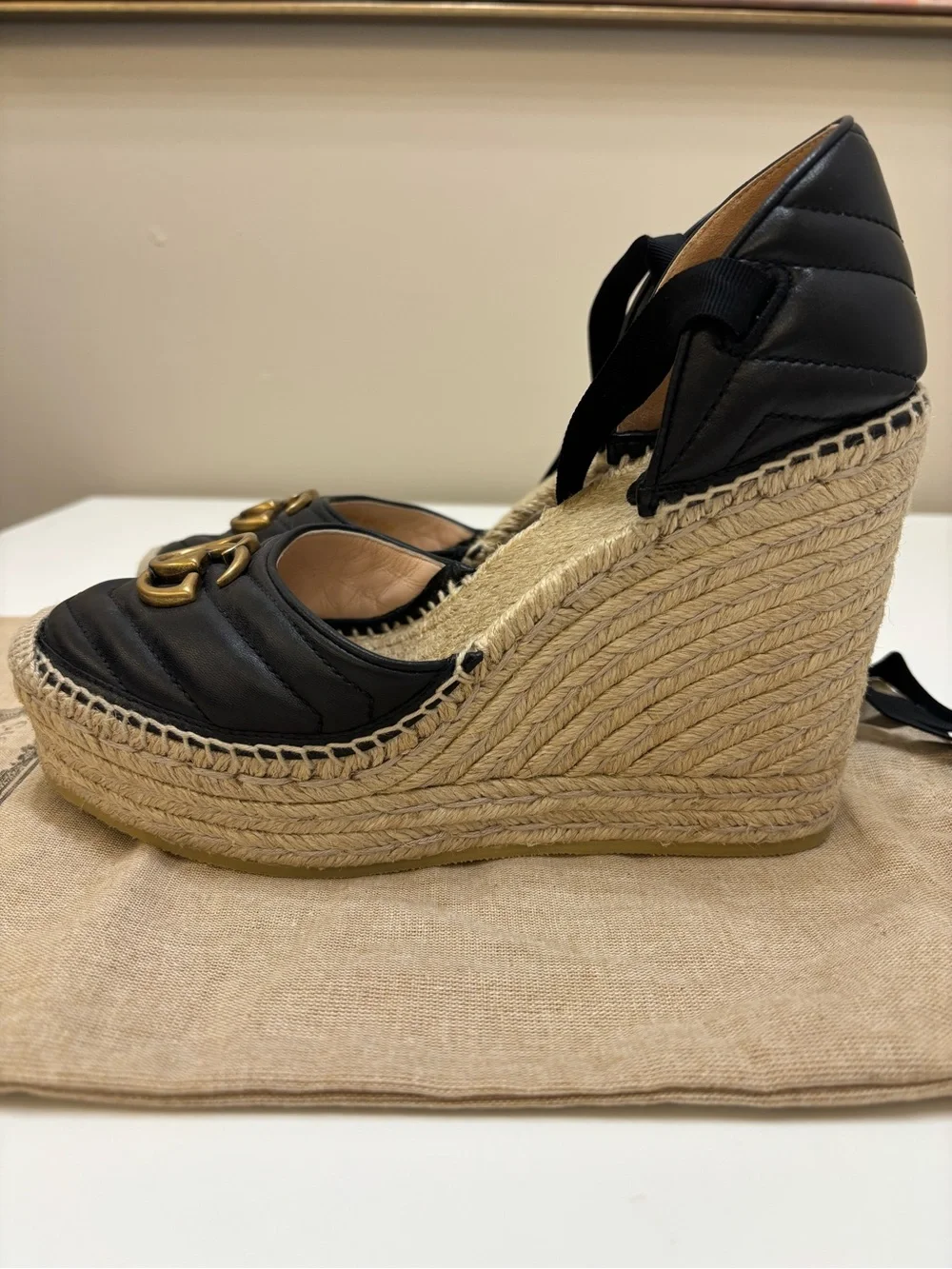 🖤 Gucci GG Marmont Matelassé Espadrille Wedges 🖤